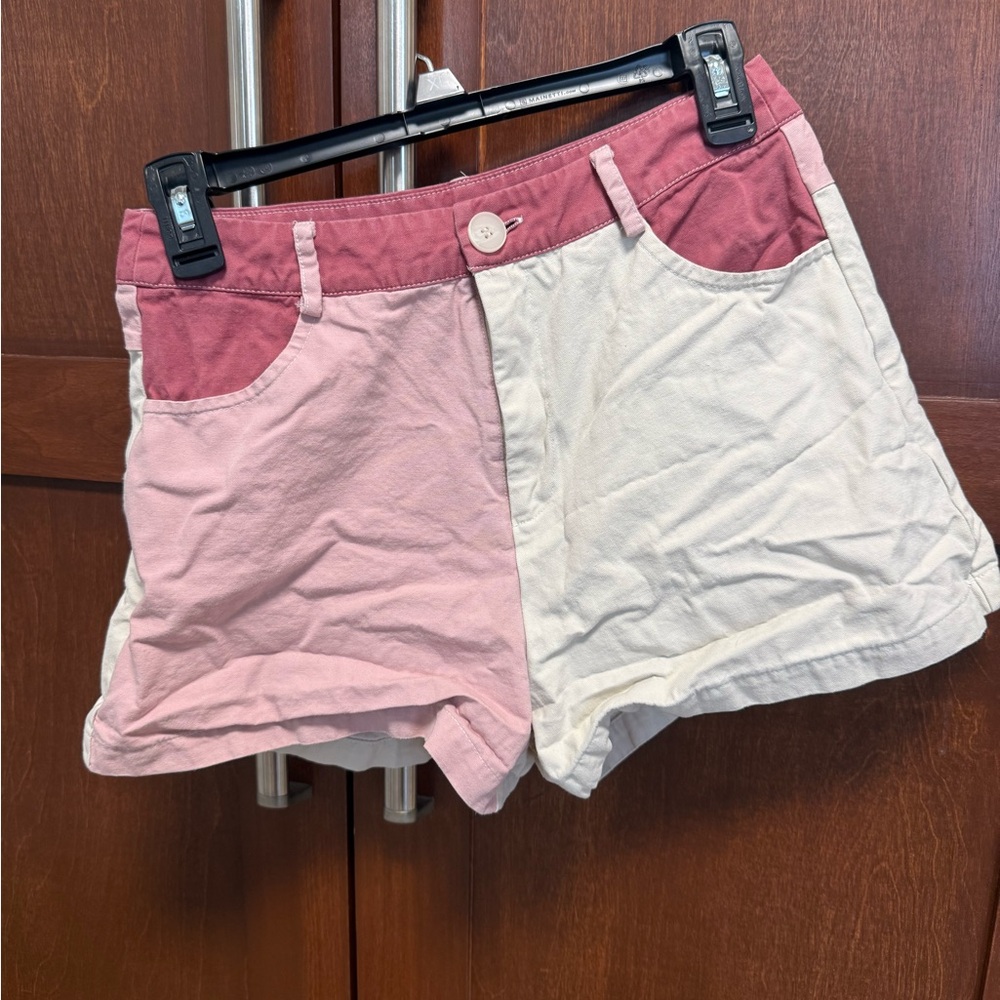 Cider Two-Tone Pink and Cream Jean Shorts